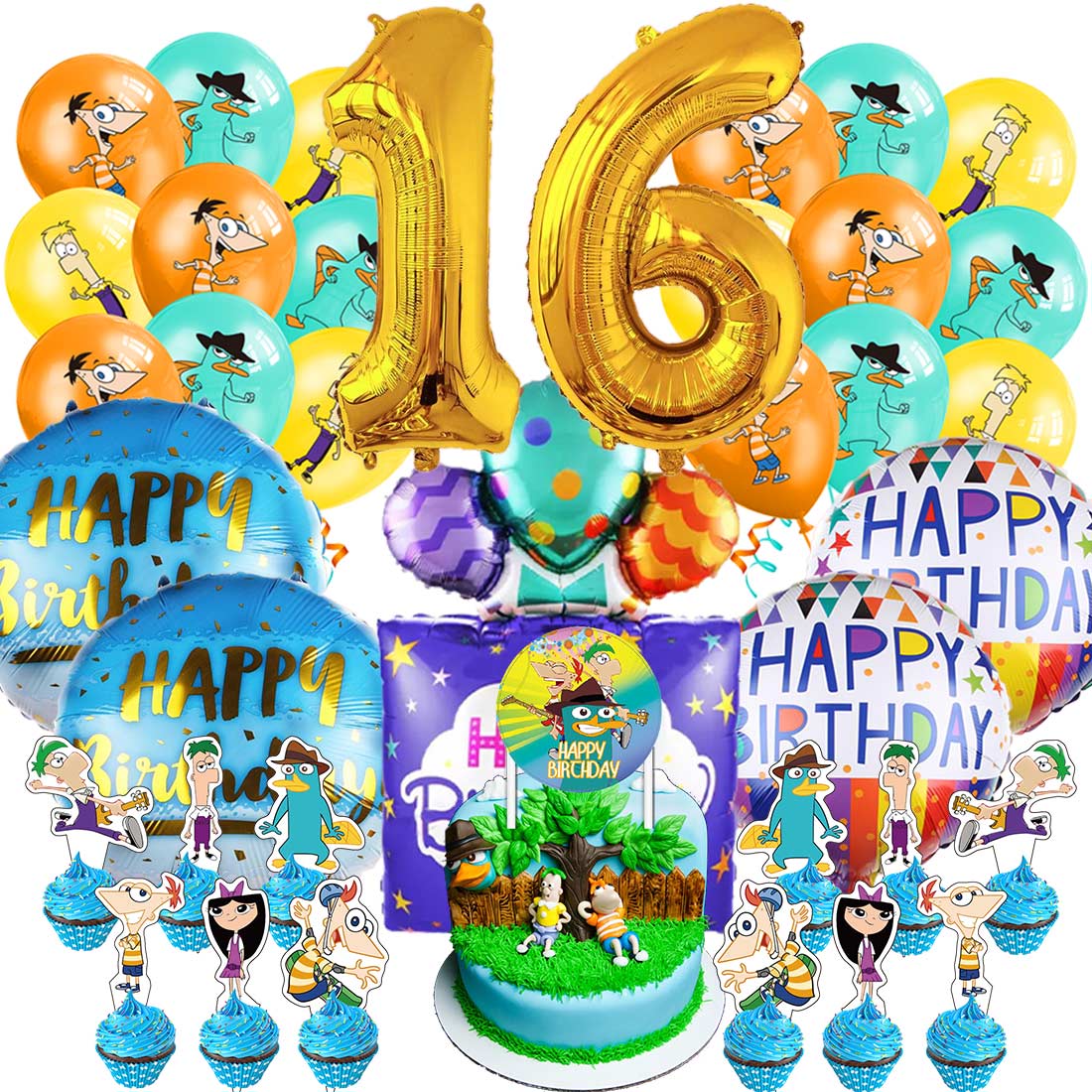 Phineas and Ferb Party Supplies 16th Decor Kit Balloons Birthday Cake ...