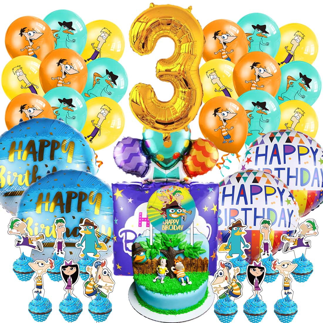 Phineas and Ferb Party Supplies 3rd Decor Kit Balloons Birthday Cake ...