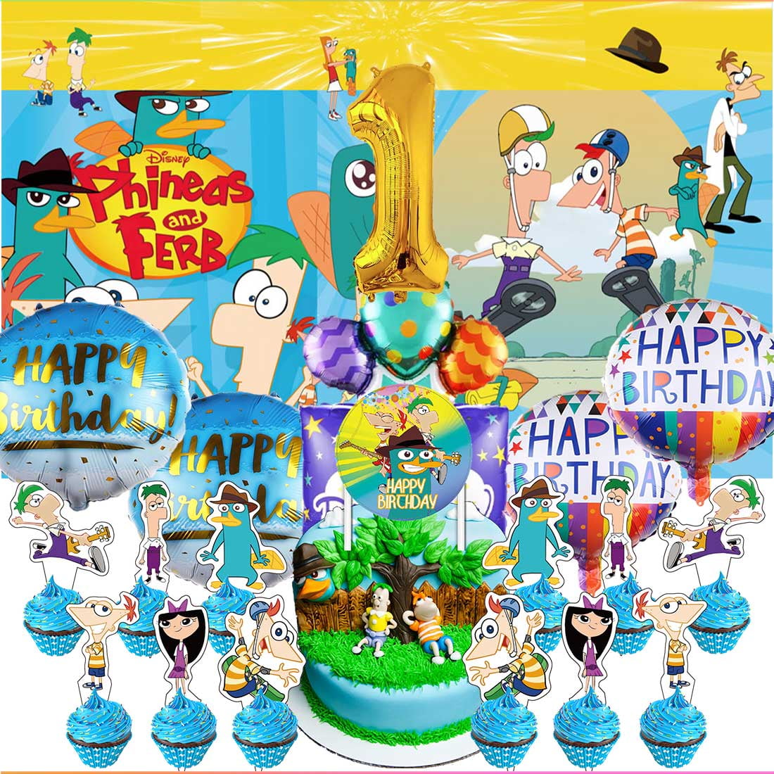 Phineas and Ferb Party Supplies Decor 1st Kit Balloons Birthday Cake ...