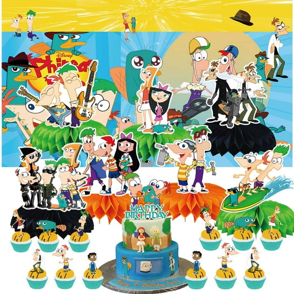 Phineas and Ferb Party Decorations Decor Supplies Honeycomb Centerpieces Table Toppers Cake Toppers for Birthday Photo Props