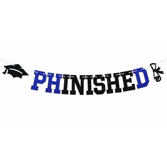 Phinished Banner, Class of 2024 Master Degree Phd College Graduation Party Decoration Supplies, Blue and Black Glitter