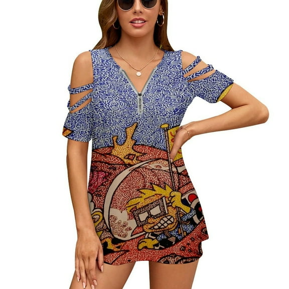 Phish Your Trip Is Short Womens Summer V Neck Zipper Top Short Sleeve T Shirt Off Shoulder Top Casual Classy Loose Shirts