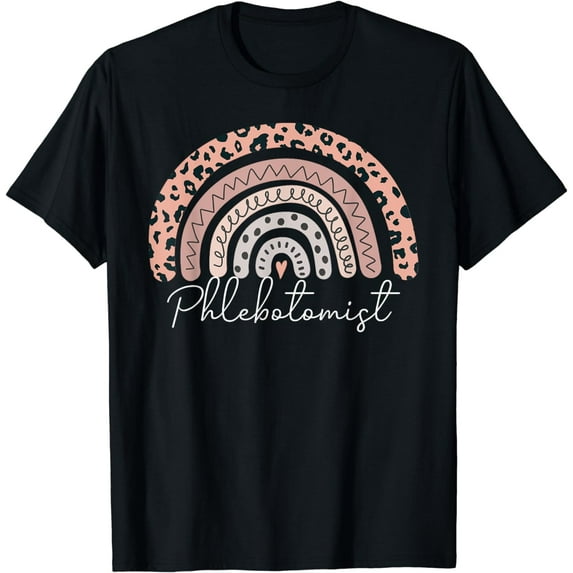 Phlebotomist Leopard Rainbow Phlebotomy Nurse Technician T-Shirt