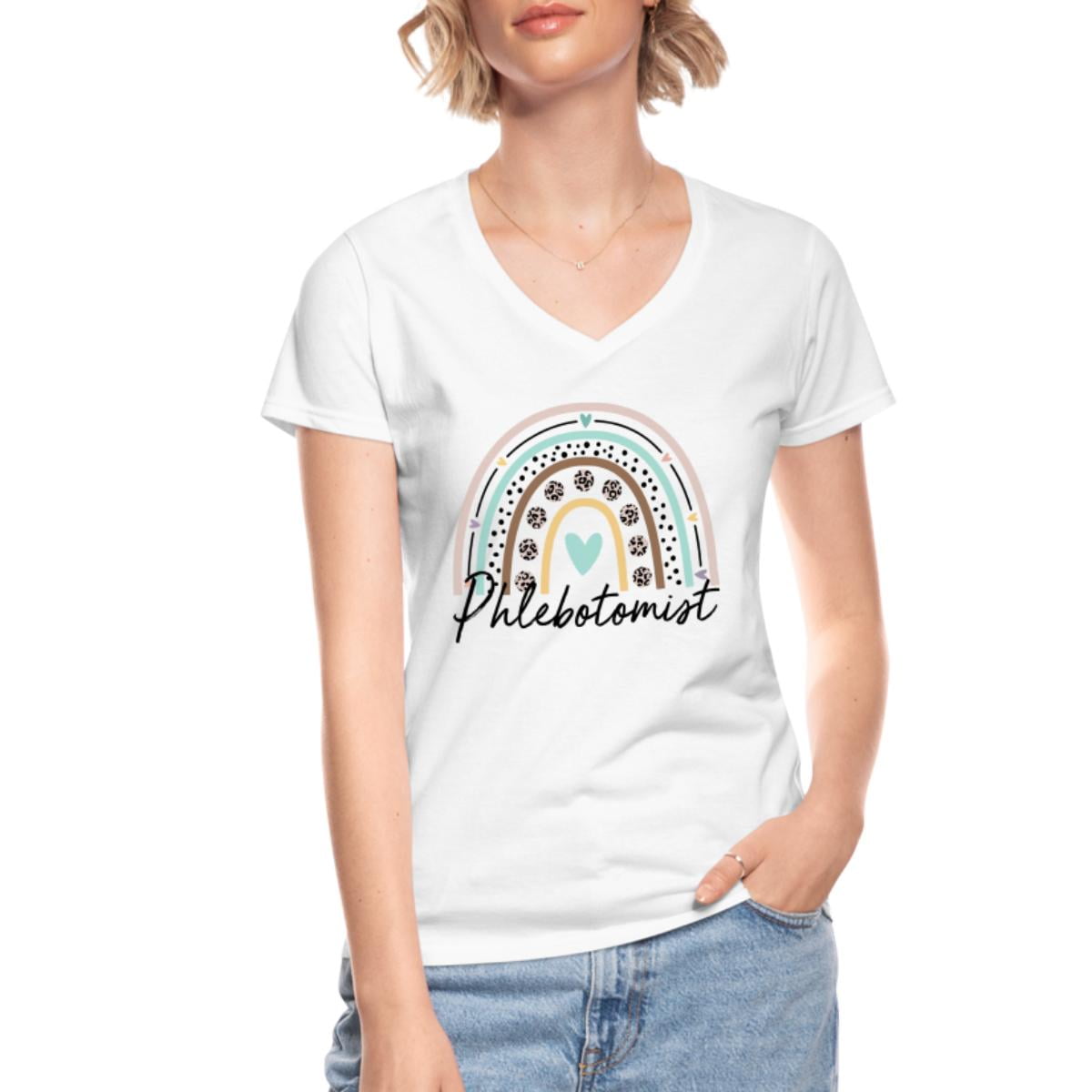 Phlebotomist Life Rainbow Leopard Print Face Women's V-Neck T-Shirt