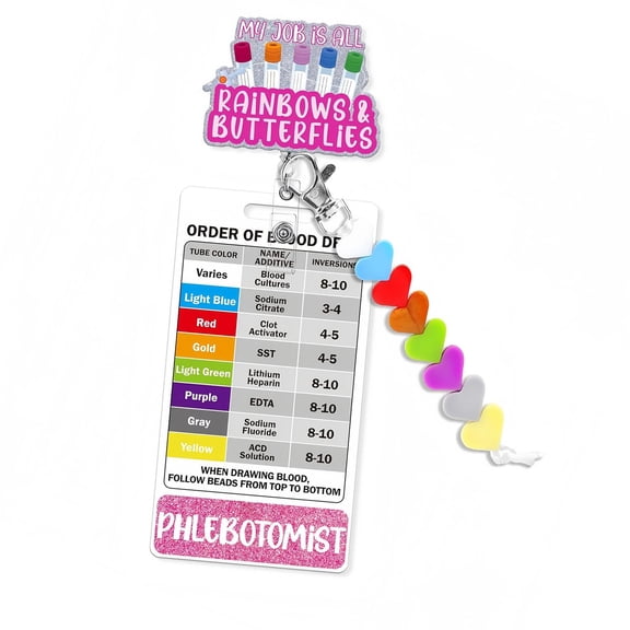 Phlebotomy Badge Reel Reference Card With Order of Blood Draw Chart, Retractable ID Holder With 26 In Extension, Transparent Sleeve for Scrubs