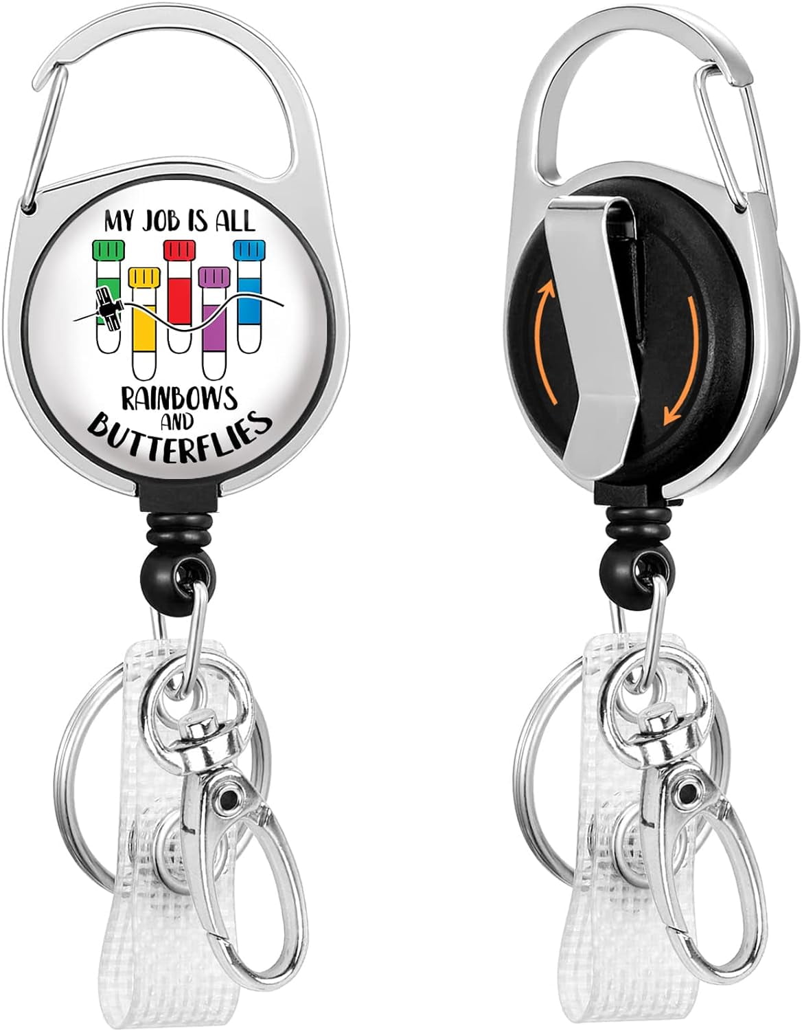 Just The Tip Funny Badge Reel For Phlebotomist Nurse - Retractable ID Holder With Clip Options (Lanyard, Belt, Carabiner)