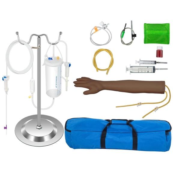 Phlebotomy Practice Kit, Dark Skin IV Practice Kit Venipuncture Learning Phlebotomy Practice Arm Kit with Infusion Stand for Nurse, Medical Students