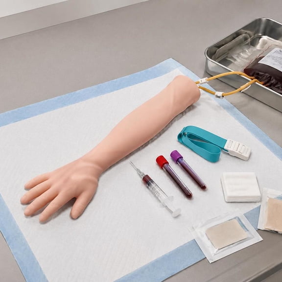 Phlebotomy Practice Kit, IV Venipuncture Training Arm with Replaceable Skin, Carrying Bag, Adjustable Stand, for Nurses and Medical Students