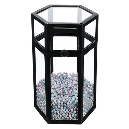 Phlegsive Black Glass Makeup Brush Holder with Lid & Pearls - Vanity Organizer