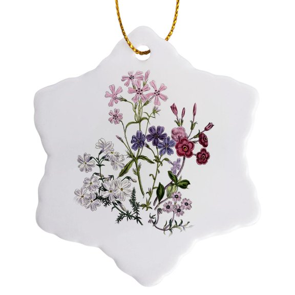 3drose, Phlox in Lavender, Pink, White and Mauve, 3 inch Snowflake Porcelain Ornament