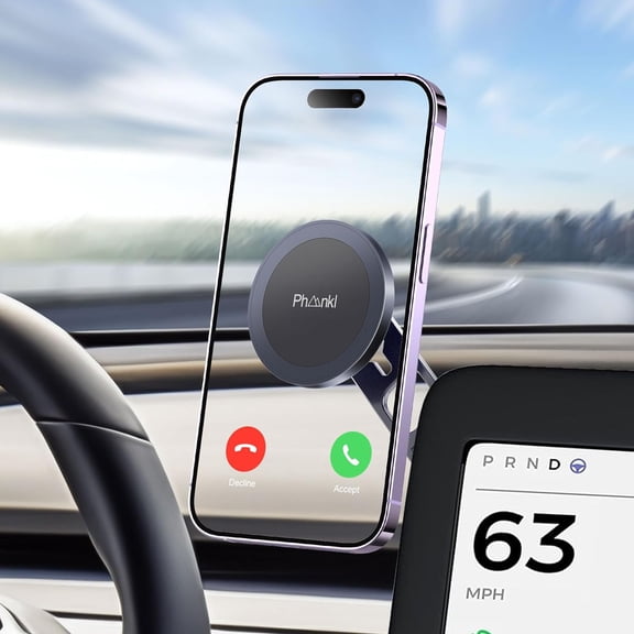 Phmnkl Phone Mount for Tesla MagSafe-Compatible Car Strong Magnetic Foldable Holder for iPhone 12-15, Designed for Model 3/Y - Premium Dashboard Stand