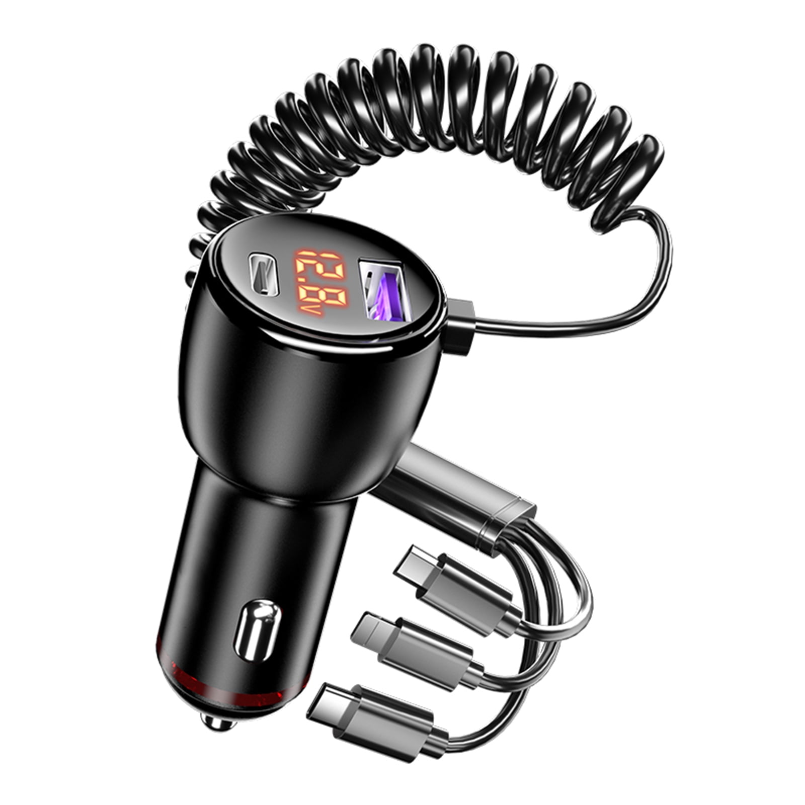Phmnkl Super Fast Car Charger Type C, 66W+65W+20W QC3.0&PD3.0 5 Port Built-in 4FT Cable USB C Car Charger Fast Charging for iPhone 14/13/12/Google/Pixel/Motorola/LG Android Phones