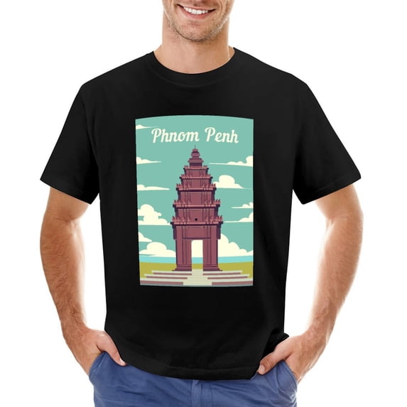 Phnom Penh Men’s Graphic T-shirt Vintage Short Sleeve Sport Tee Black 2XL