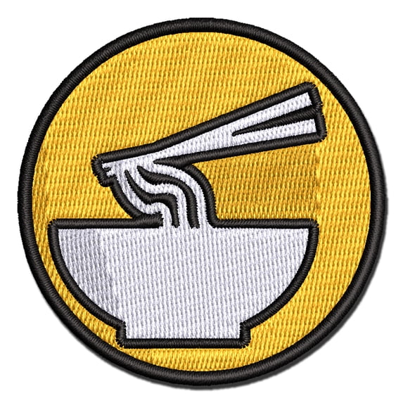Pho Ramen Noodle Bowl Solid Applique Multi-Color Embroidered Iron-On Patch - 3 Inch Medium