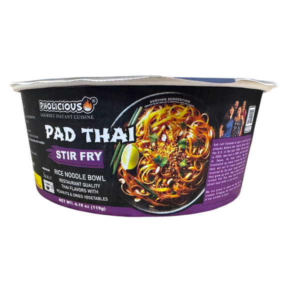 PhoLicious Instant Pad Thai Bowl, Authentic Thai Rice Noodles, 5.08 oz Single Serve Stir Fry, Real Tamarind & Peanut Butter, Ready in 4 Minutes, as Seen on Shark Tank