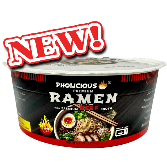 PhoLicious Spicy BEEF Premium Ramen, Instant, 4 Pack / 4.19 Ounce Bowls, Fresh Ingredients