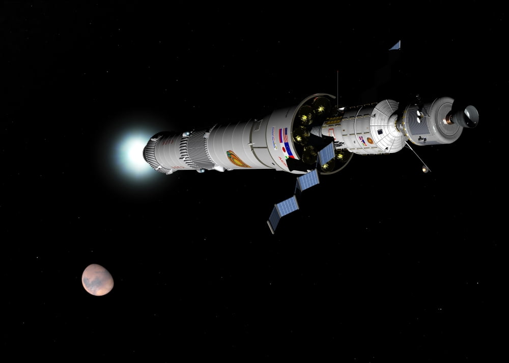 Phobos mission rocket brakes for Mars orbit Canvas Art - Walter MyersStocktrek Images (34 x 24)