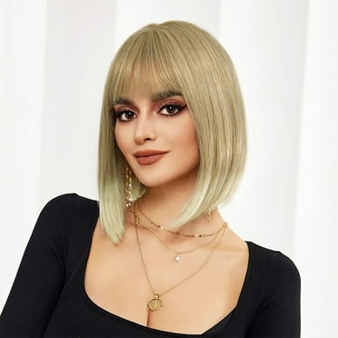 Phocas 12" Bob Wig for Women Blonde Short Wig with Bangs Straight Wigs Natural Looking for Daily Use