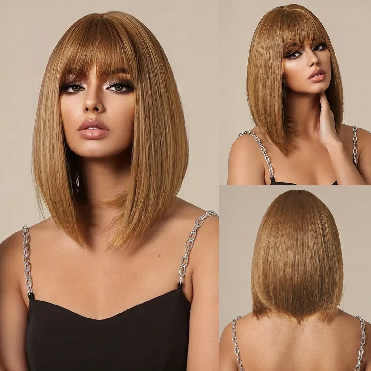 Phocas 12inch Strawberry Blonde Bob Wigs for Women Straight Short Wig with Bangs