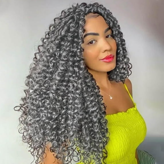 Phocas 14inch 6Packs Crochet Hair for Black Women Curly Braiding Hair Water Wave Crochet Hair Extensions (Grey)