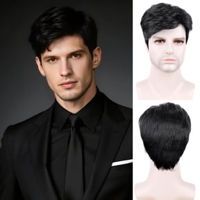 Phocas 8" Mens Wig with Bangs Black Short Wigs Synthetic 80s Wigs Maverick Curly Wefted Wig Caps