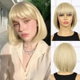 thumbnail image 1 of 【Natural Look】PHOCAS Blonde Bob Wig with Bangs, Heat Resistant Synthetic Short Wig for Women, Daily Wear 10 Inch, 1 of 10