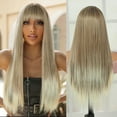 thumbnail image 1 of Phocas Blonde Long Wigs for Women 23in Blonde Mix Brown Straight Wig with Bangs, 1 of 9