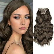 Phocas Dark Brown Clip in Hair Extensions for Women Long Wavy Natural Synthetic Thick Hairpieces (23inch,4pcs)