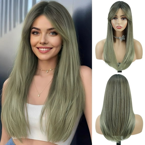 Phocas Hair Toppers for Women with Thinning Hair20 Inch Large Coverage Long Straight Synthetic 360 3D Realistic Topper with Bangs Hair Pieces Fluffy Wispy Clip in Bangs (Ombre Light Brown)