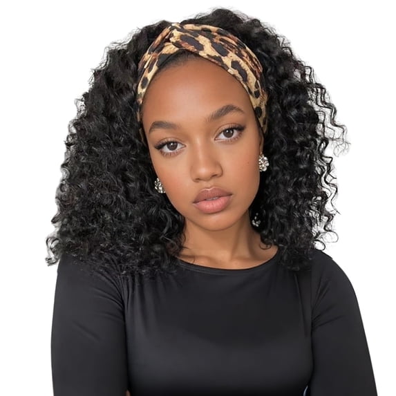 Phocas Curly Headband Wigs for Women,Synthetic Headband Wig Deep Curly Wave Half Wigs Glueless Short Natural Black 13Inch