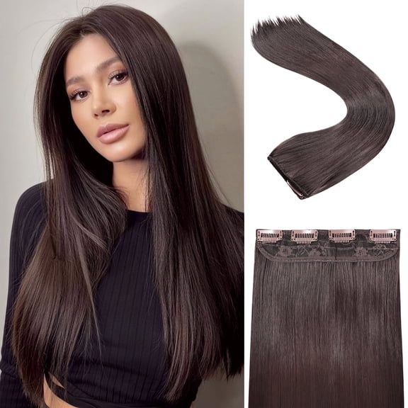 Phocas Dark Brown Clip in Hair Extensions 23 Inch 4pcs Long Straight Hair Extensions Double Weft Synthetic Hairpieces for Women