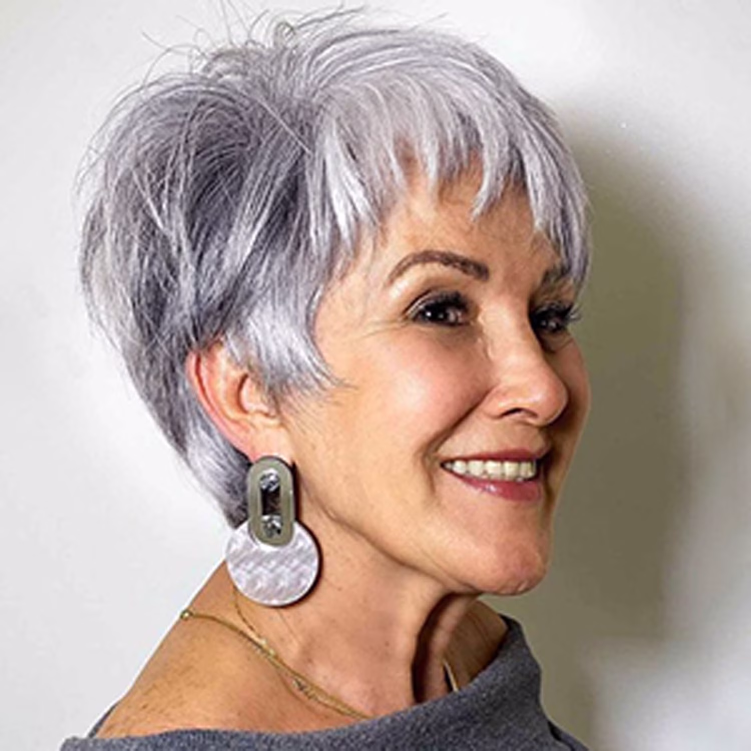 thumbnail image 1 of Phocas Gray Short Wigs for Women Pixie Cut Wig Human Hair with Bangs Fluffy Layered Ombre Grey Hair, 1 of 8