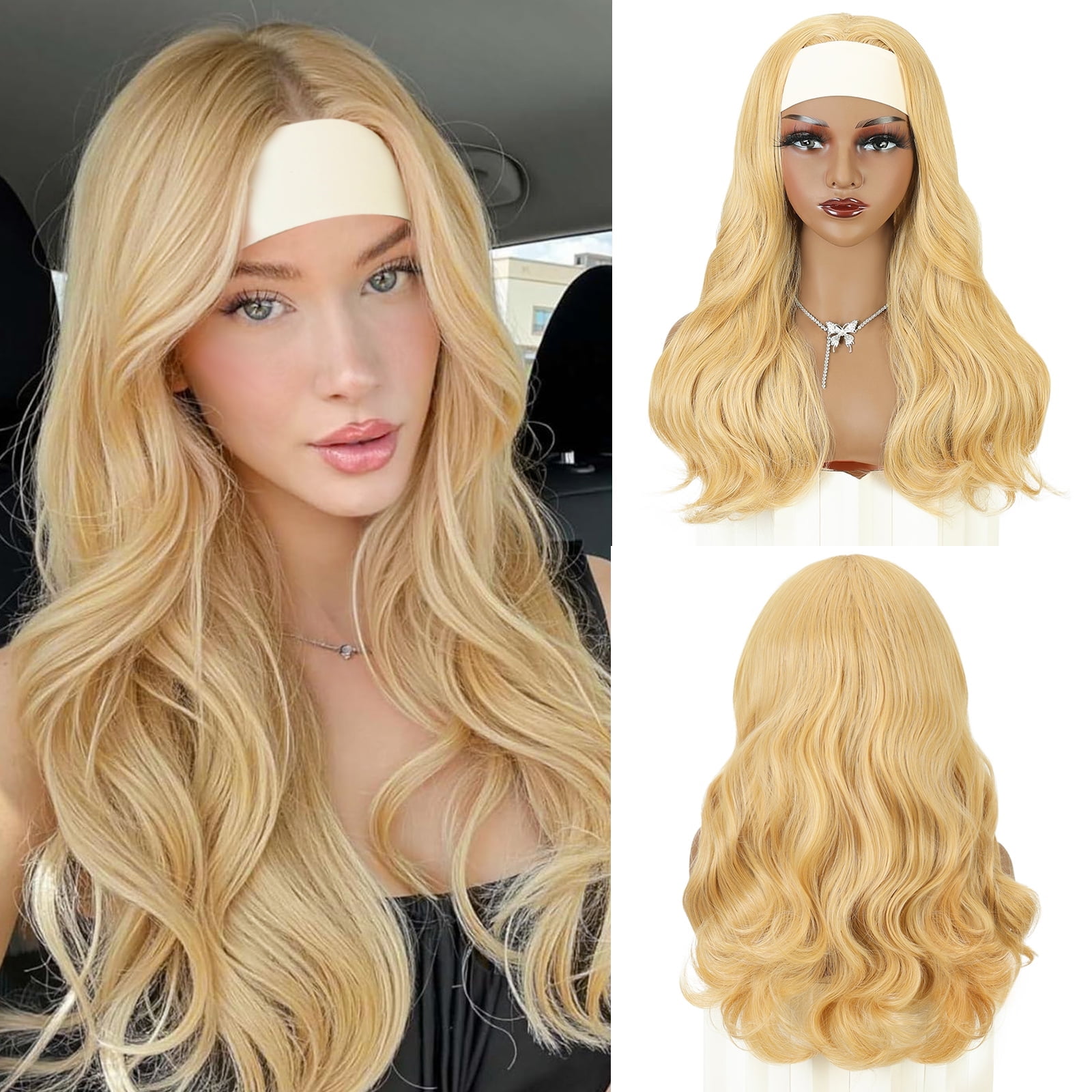 Phocas Headband Wig for Women Shoulder Length Blonde Wavy Wigs Natutal Looking for Daily Party Use
