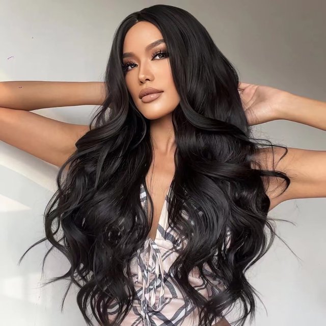 Phocas Human Hair Wig 24" Long Black Wigs for Black Women Body Wave Wig