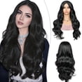 thumbnail image 1 of Phocas 21" Long Deep Wave Wig No Bangs Black - Glueless Synthetic Wavy Wig for Women with Natural Hairline - Heat Resistant Daily Wear, 1 of 10