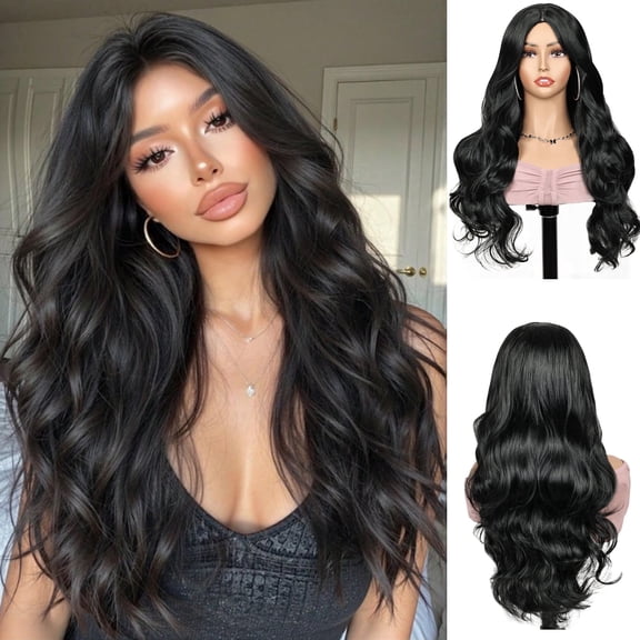 Phocas Natural Long Hair Wig no Bangs 21inch Black Wigs Long for Women Natural Long Wavy Wig