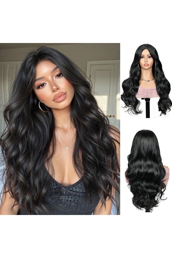 Natural Long Hair Wig no Bangs 21inch Black Wigs Long for Women Natural Long Wavy Wig