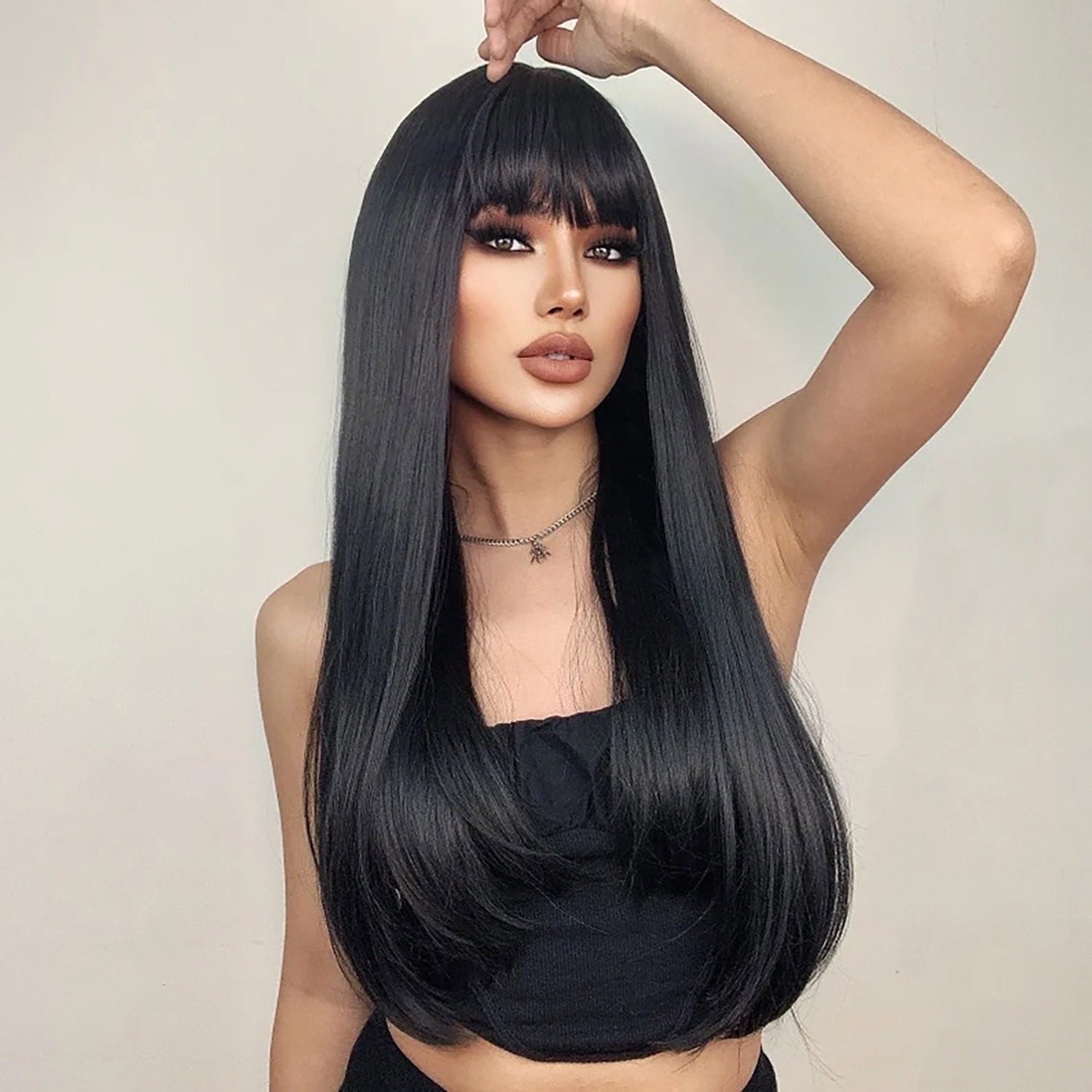Phocas Human Hair Wig 24inch Long Black Wigs for Black Women Natural