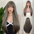 thumbnail image 1 of Phocas Long Cold Brown Grey Wigs for Women 26inch Natural Straight Long Wig with Bangs, 1 of 5