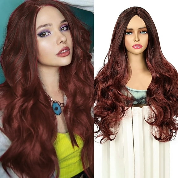 Phocas Long Wigs for Women Red Wavy Curly Wig for Daily Party Use 26 in