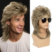 Phocas Mens Wig with Brown for Men Mullet Wigs with Bangs 70s 80s Male Wig