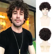 PHOCAS Men s Short Curly Wig   Synthetic Black Cosplay & Party Wig with Natural Full Volume, Adjustable Cap for Daily Wear