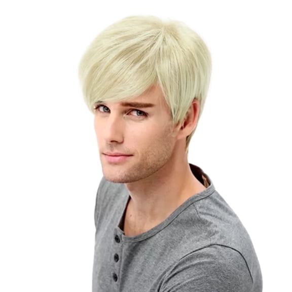 Phocas Mens Wigs Short Hair Natural Blonde Synthetic Hair Wigs for Man Men Guy Cosplay Anime Party Wigs