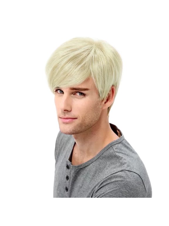 Mens Wigs Short Hair Natural Blonde Synthetic Hair Wigs for Man Men Guy Cosplay Anime Party Wigs