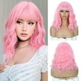 thumbnail image 1 of Phocas Short Bob Wigs for Women Wavy Wig Synthetic Pink Wig with Bangs, 1 of 8