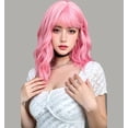 thumbnail image 1 of Phocas Pink Short Bob Wig with Bangs - Wavy Synthetic Hair for Women, Cute Cosplay Halloween Costume Party Daily Wear Comfortable Fit, 1 of 8