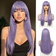 Phocas Purple Straight Wig for Women 22 Inch Long Synthetic Hair with Bangs for Halloween Cosplay Party