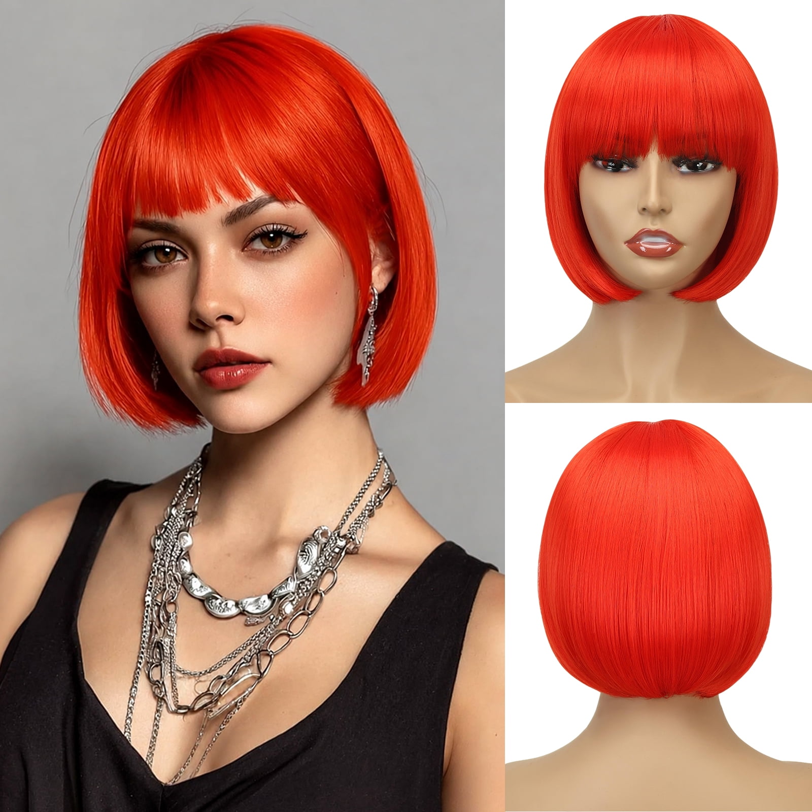Phocas Red Bob Wig for Women,Short Red Bob Wigs With Bangs  display picture 1