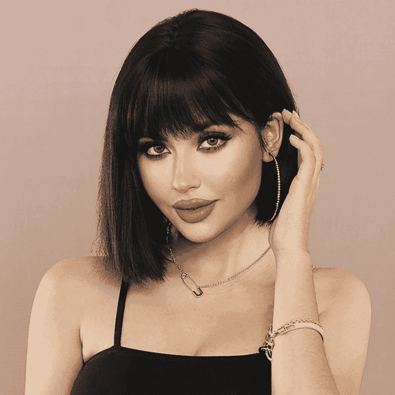 Phocas Short Black Bob Wigs for Women Short Straight Bob Wig with Bangs Heat Resistant Fiber Hair 10Inch