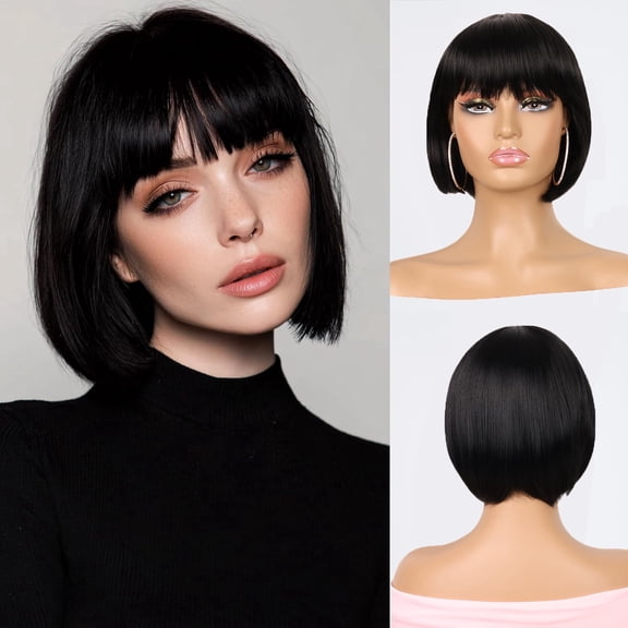 Fluffed Bob Short Curly Wig for Women with Front Layers Heat Resistant Fluffy ...